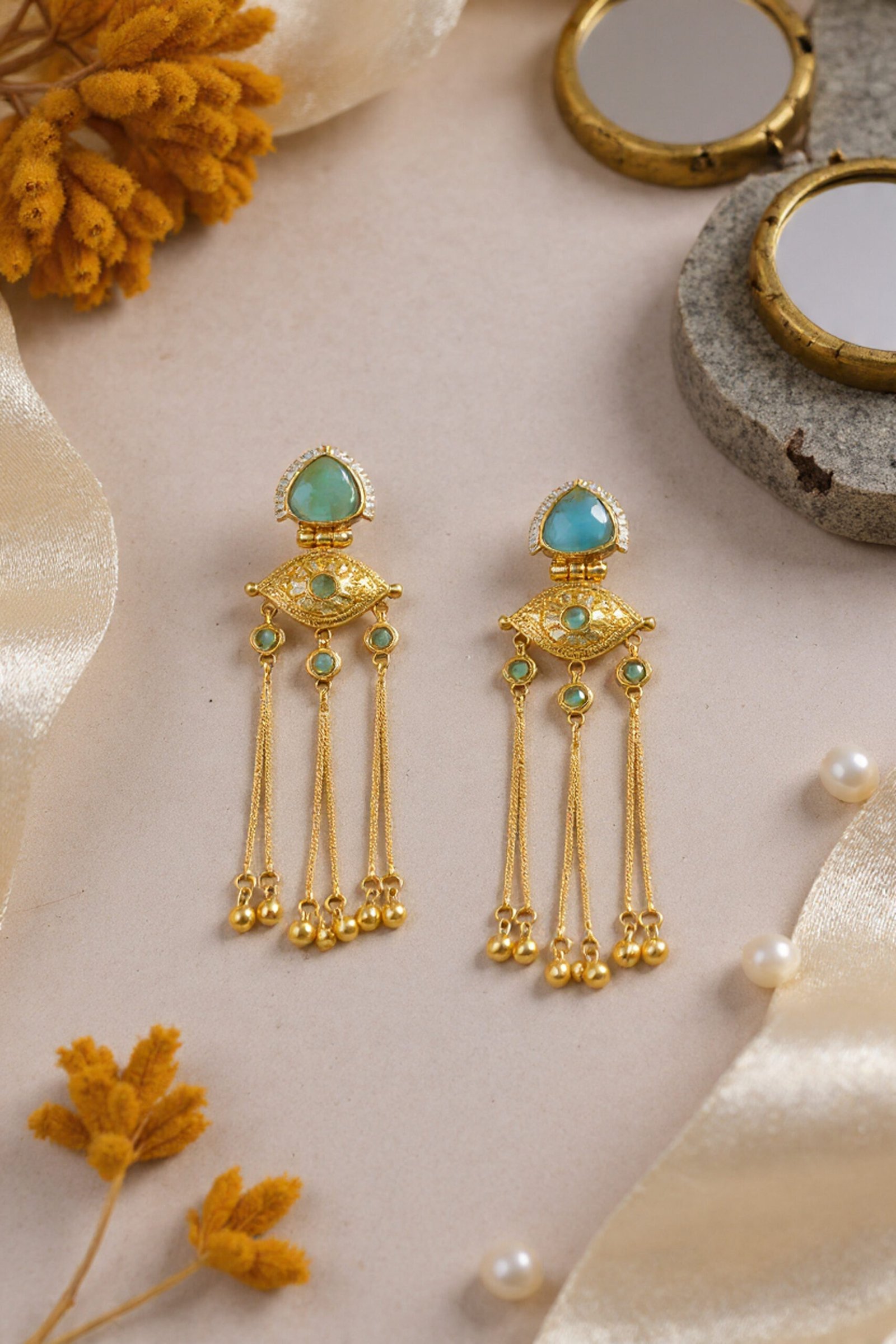 Beautiful Handmade Long Gold Plated Kashmiri Earring Embellished with Ghungroo - Image 4