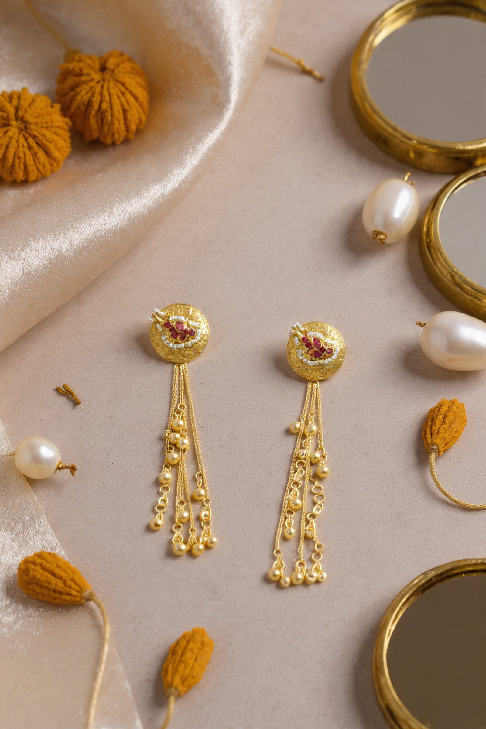 Beautiful Handmade Long Gold Plated Kashmiri Earring Embellished with Ghungroo - Image 2