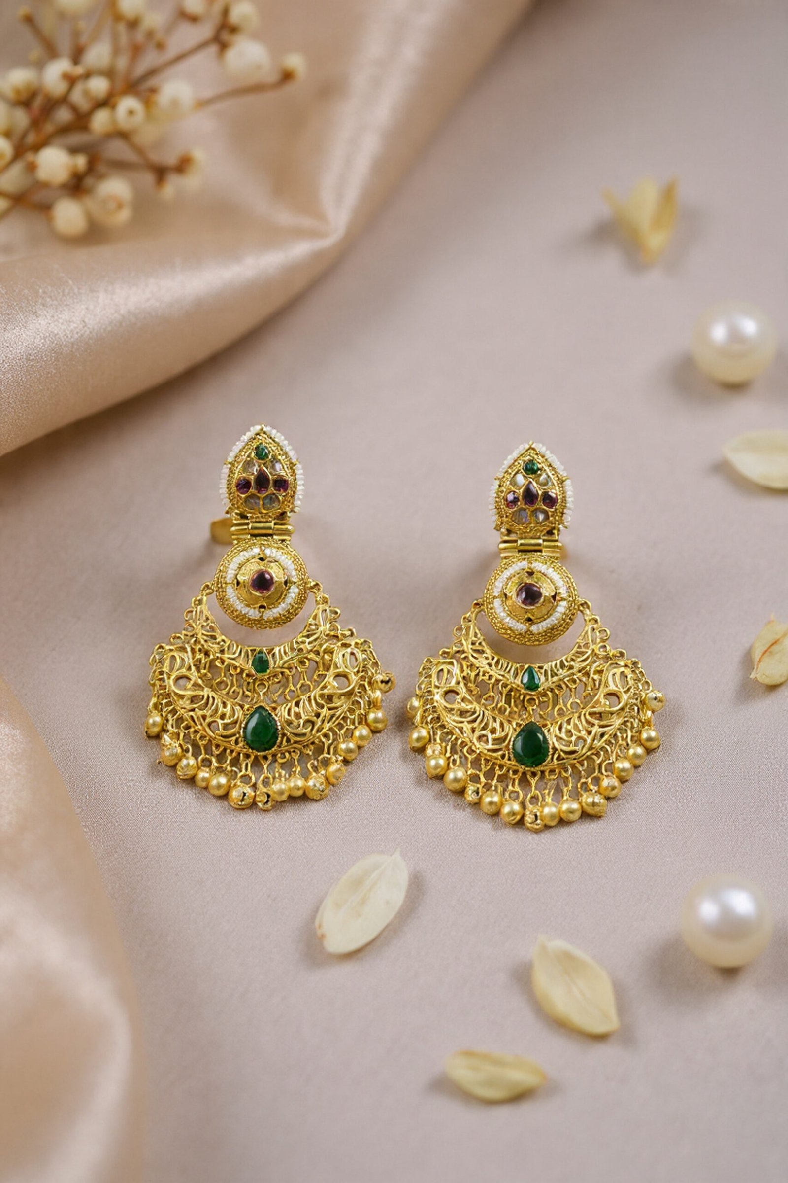 Beautiful Handmade Long Gold Plated Kashmiri Earring Embellished with Ghungroo - Image 2