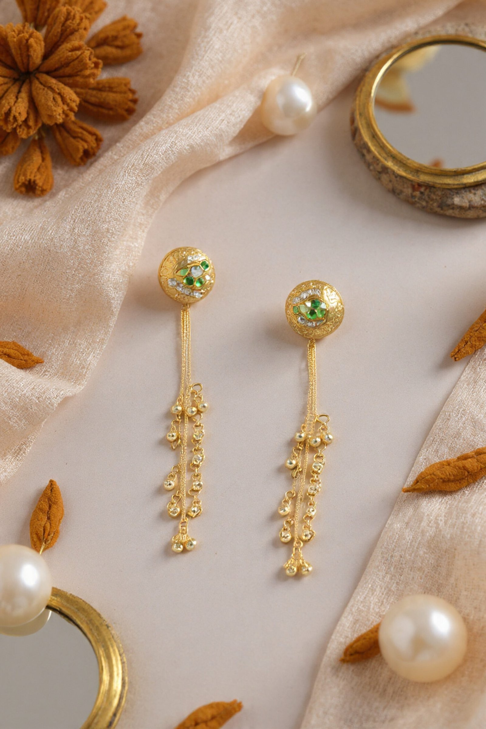 Beautiful Handmade Long Gold Plated Kashmiri Earring Embellished with Ghungroo - Image 3