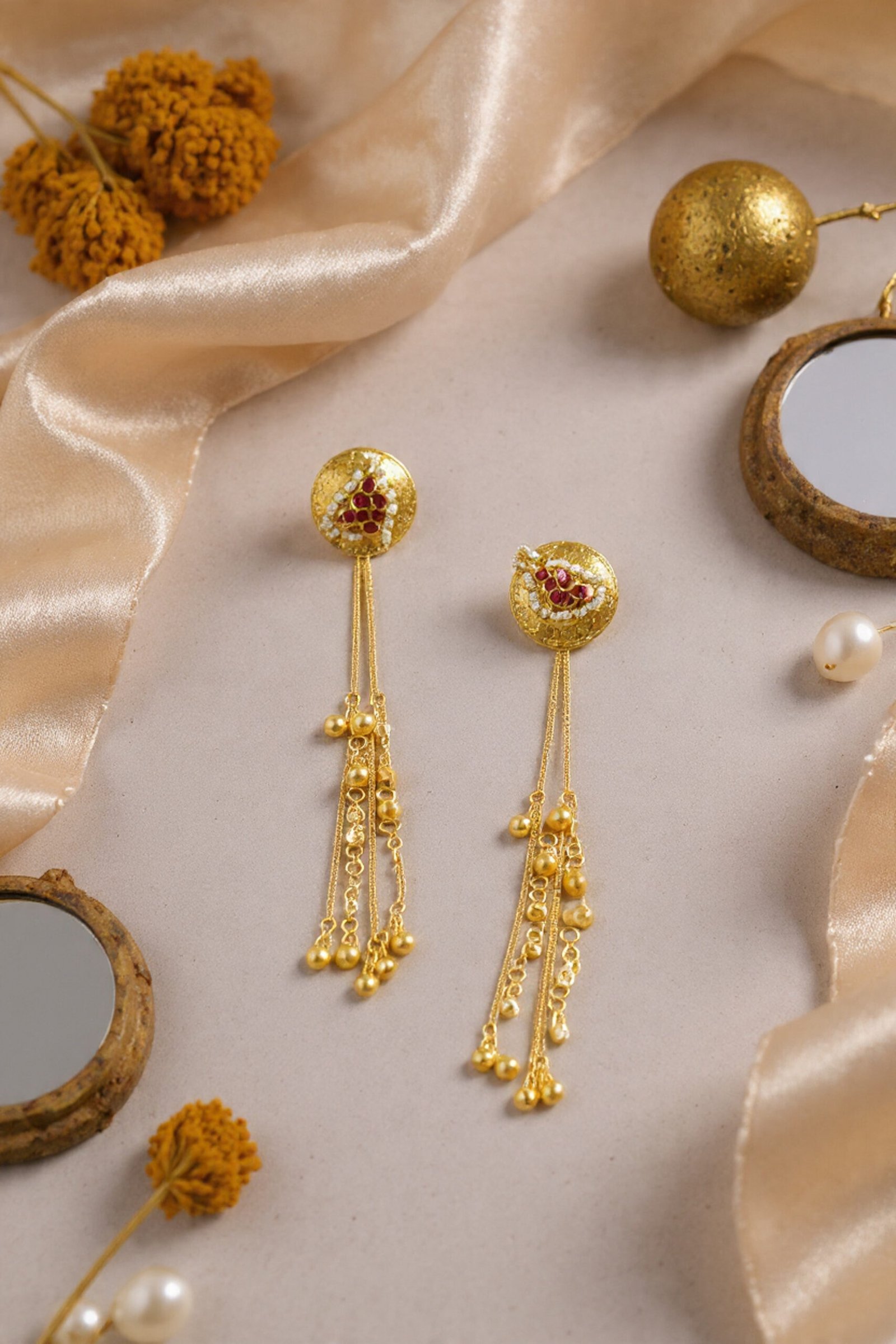 Beautiful Handmade Long Gold Plated Kashmiri Earring Embellished with Ghungroo - Image 3