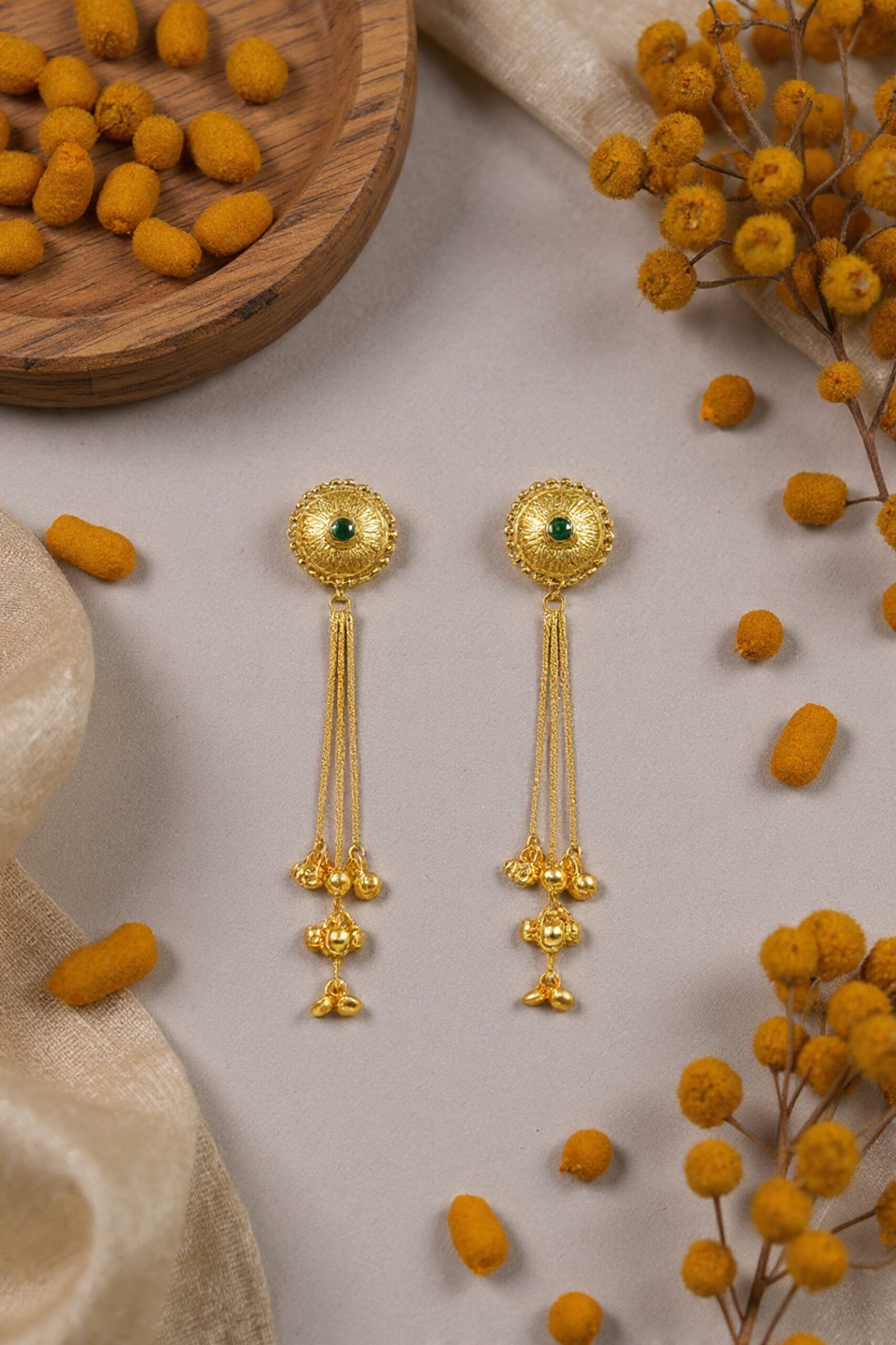 Beautiful Handmade Long Gold Plated Kashmiri Earring Embellished with Ghungroo - Image 3