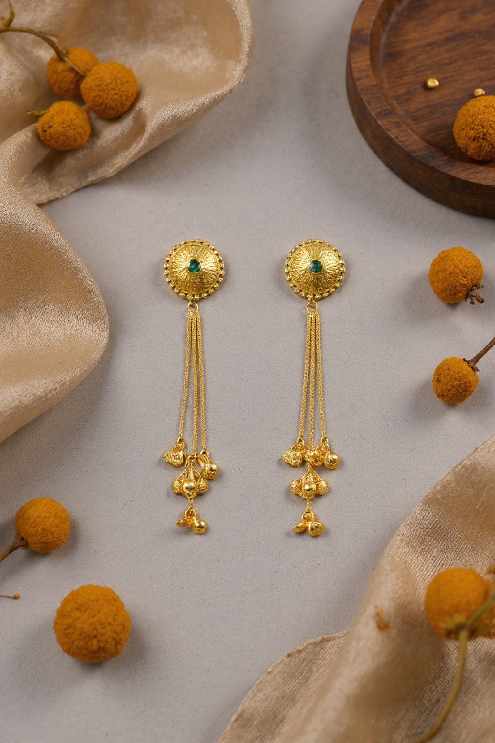 Beautiful Handmade Long Gold Plated Kashmiri Earring Embellished with Ghungroo - Image 4