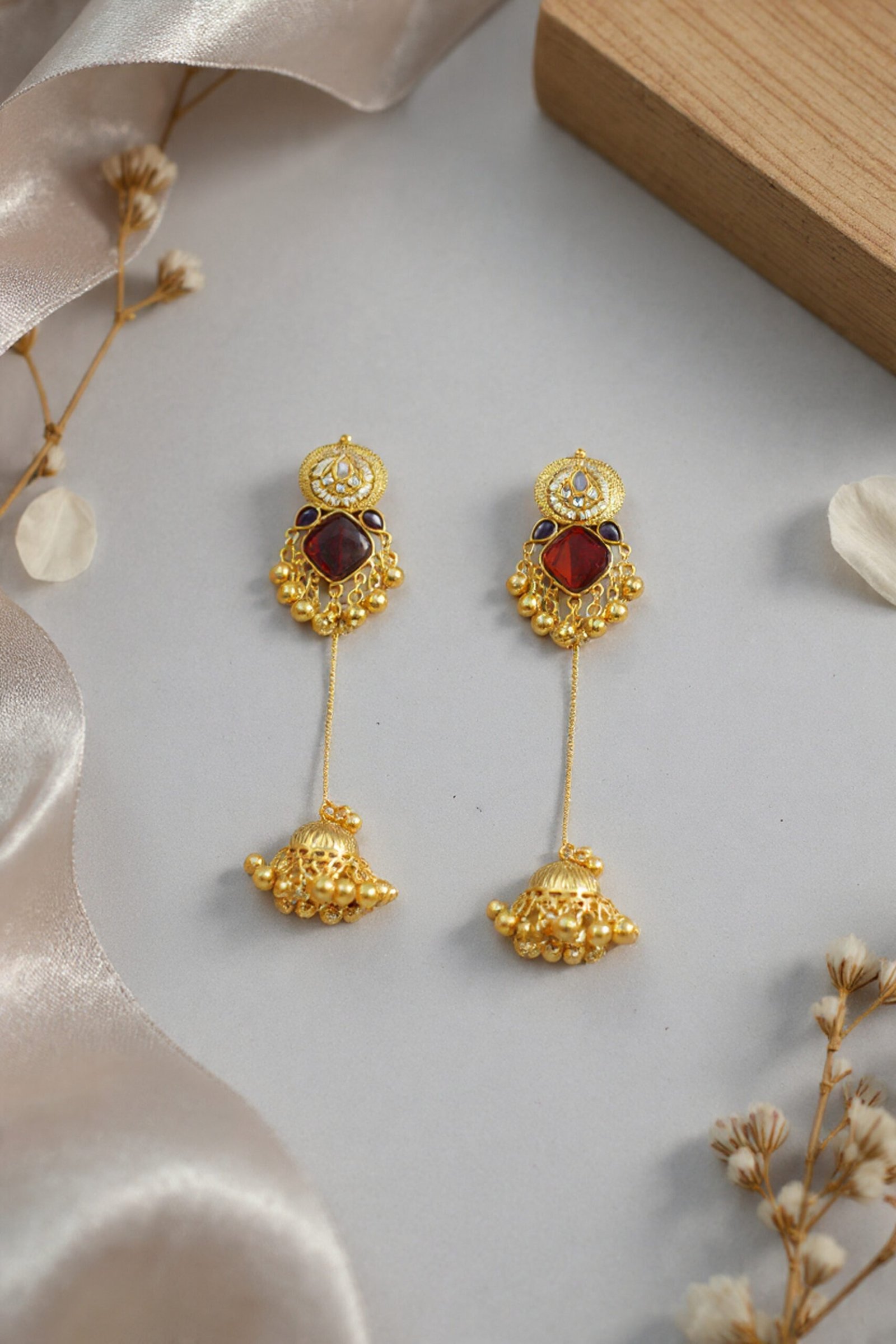 Beautiful Handmade Long Gold Plated Kashmiri Earring Embellished with Ghungroo - Image 4