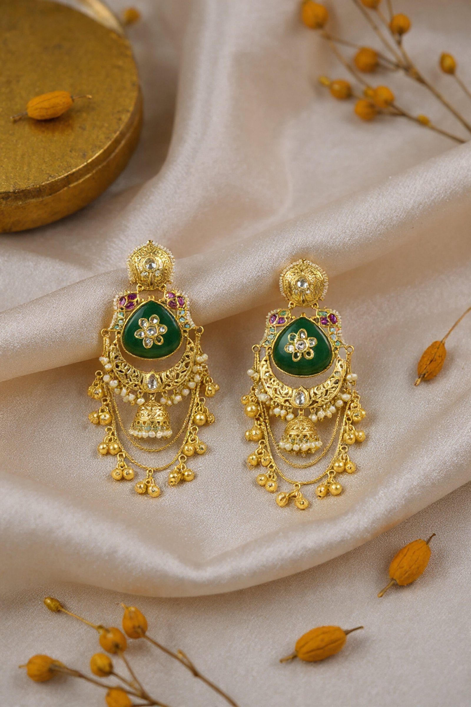 Beautiful Handmade Long Gold Plated Kashmiri Earring Embellished with Ghungroo - Image 4