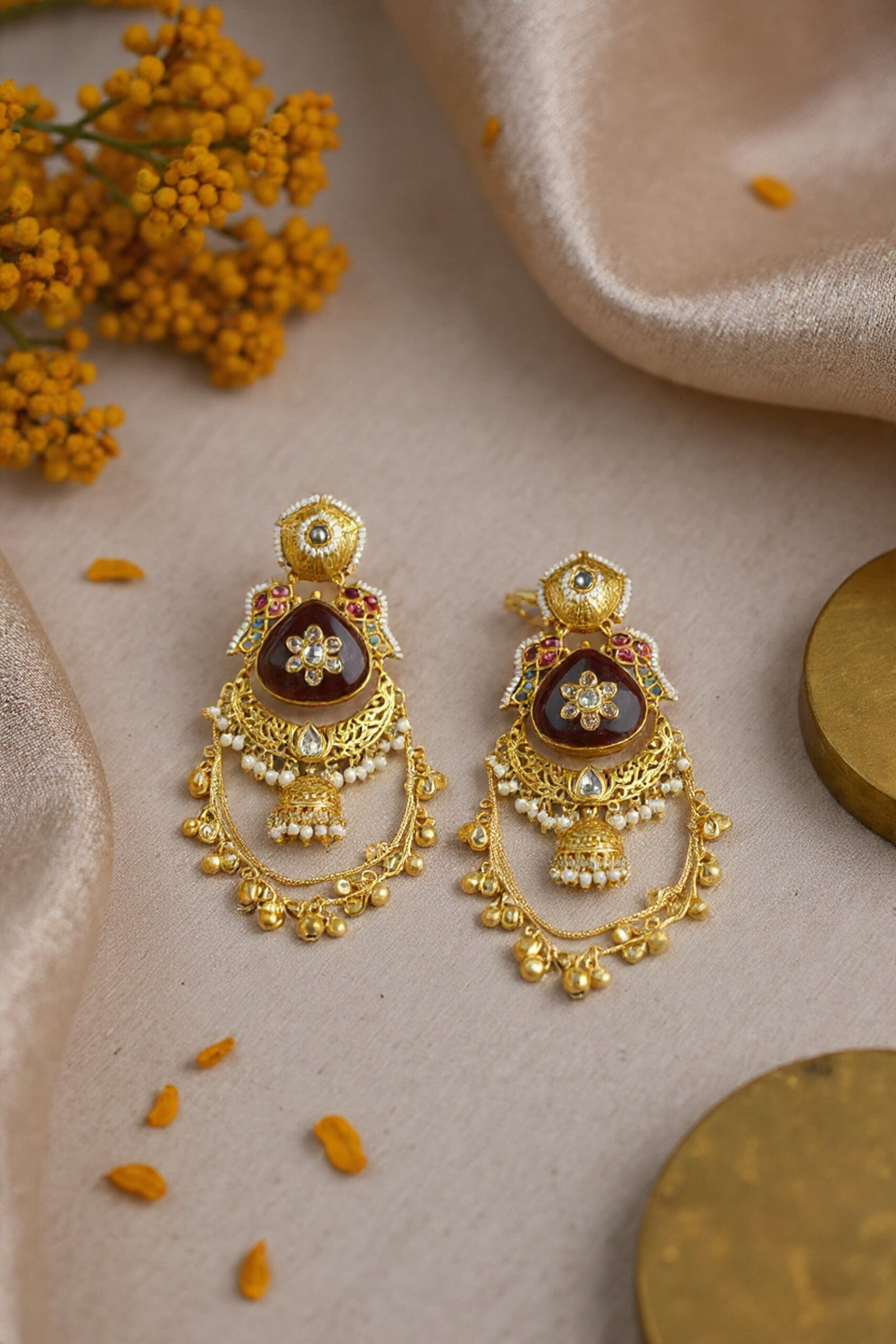 Beautiful Handmade Long Gold Plated Kashmiri Earring Embellished with Ghungroo - Image 3