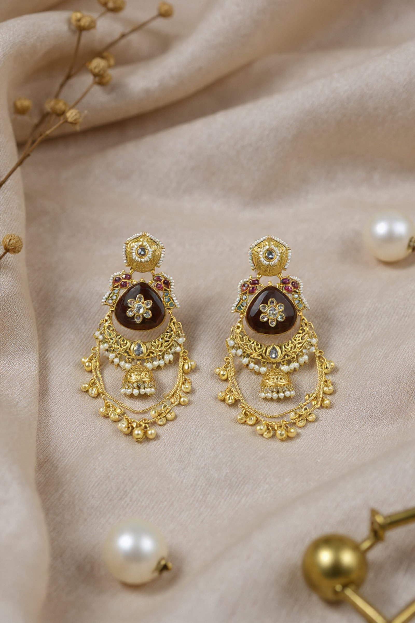 Beautiful Handmade Long Gold Plated Kashmiri Earring Embellished with Ghungroo - Image 4