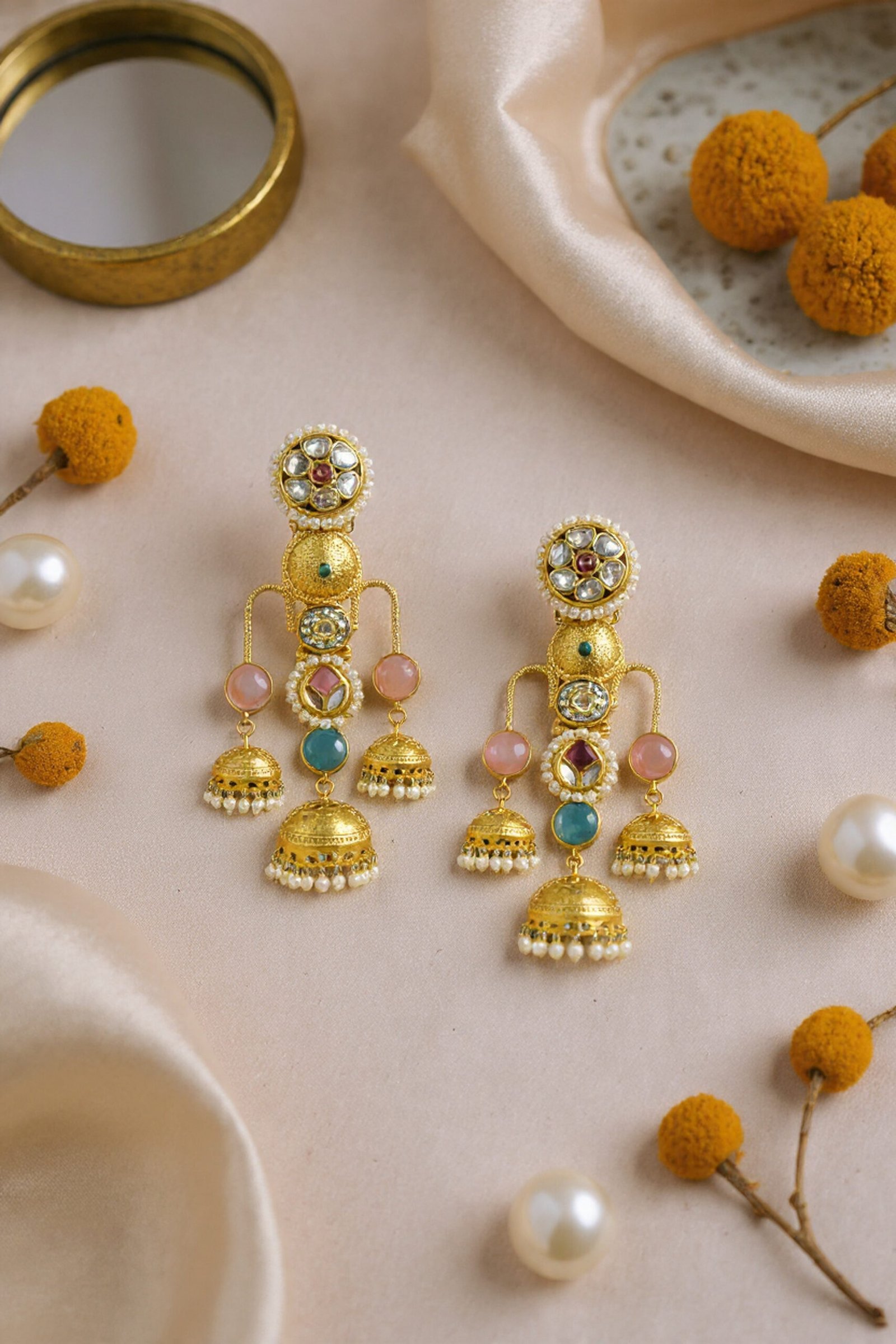 Beautiful Handmade Long Gold Plated Kashmiri Earring Embellished with Ghungroo - Image 3