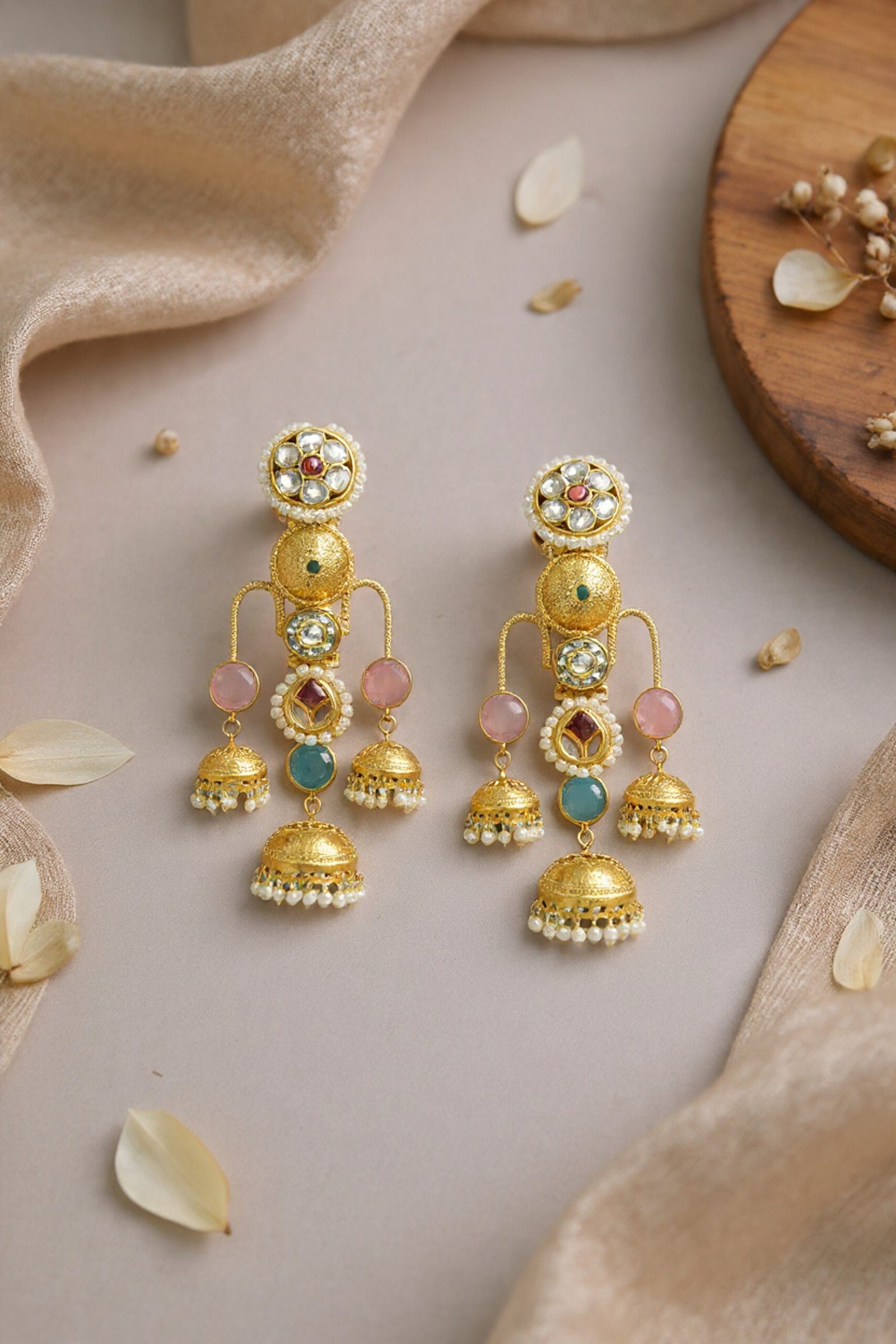 Beautiful Handmade Long Gold Plated Kashmiri Earring Embellished with Ghungroo - Image 4