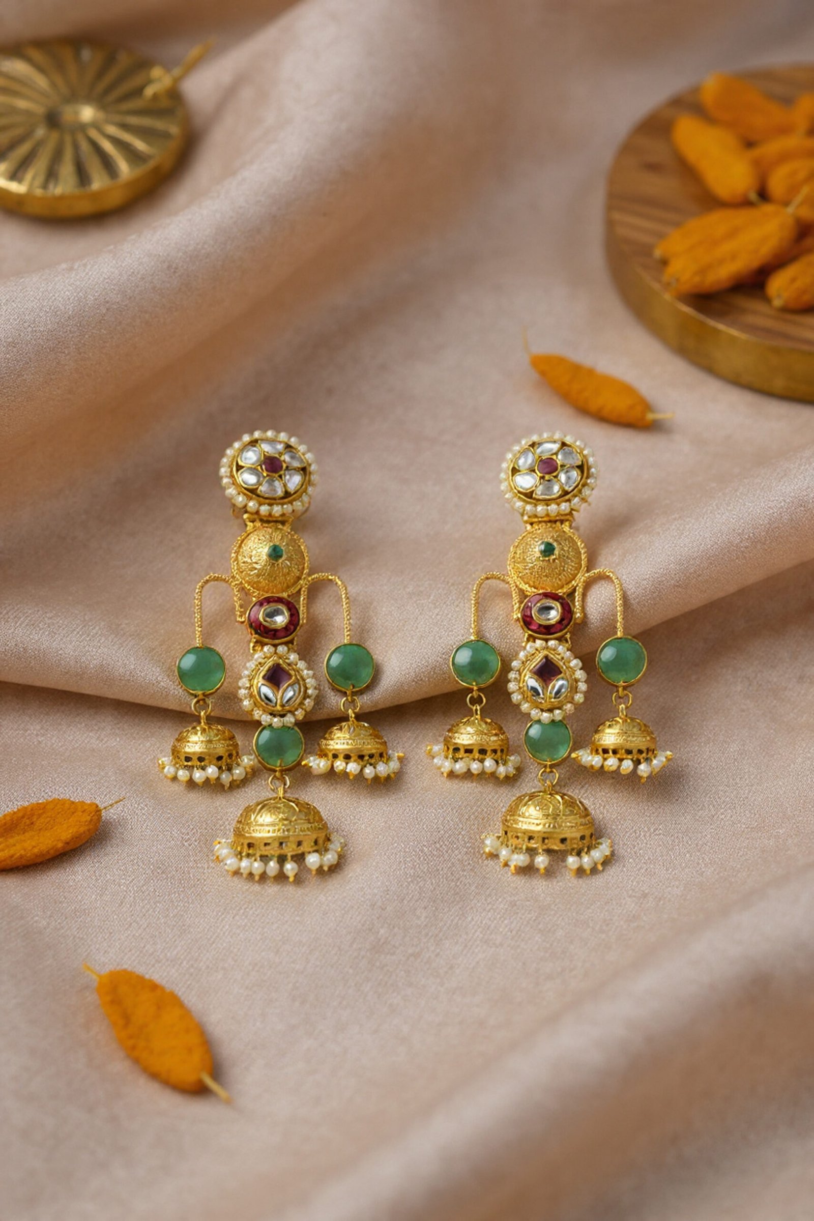 Beautiful Handmade Long Gold Plated Kashmiri Earring Embellished with Ghungroo - Image 3