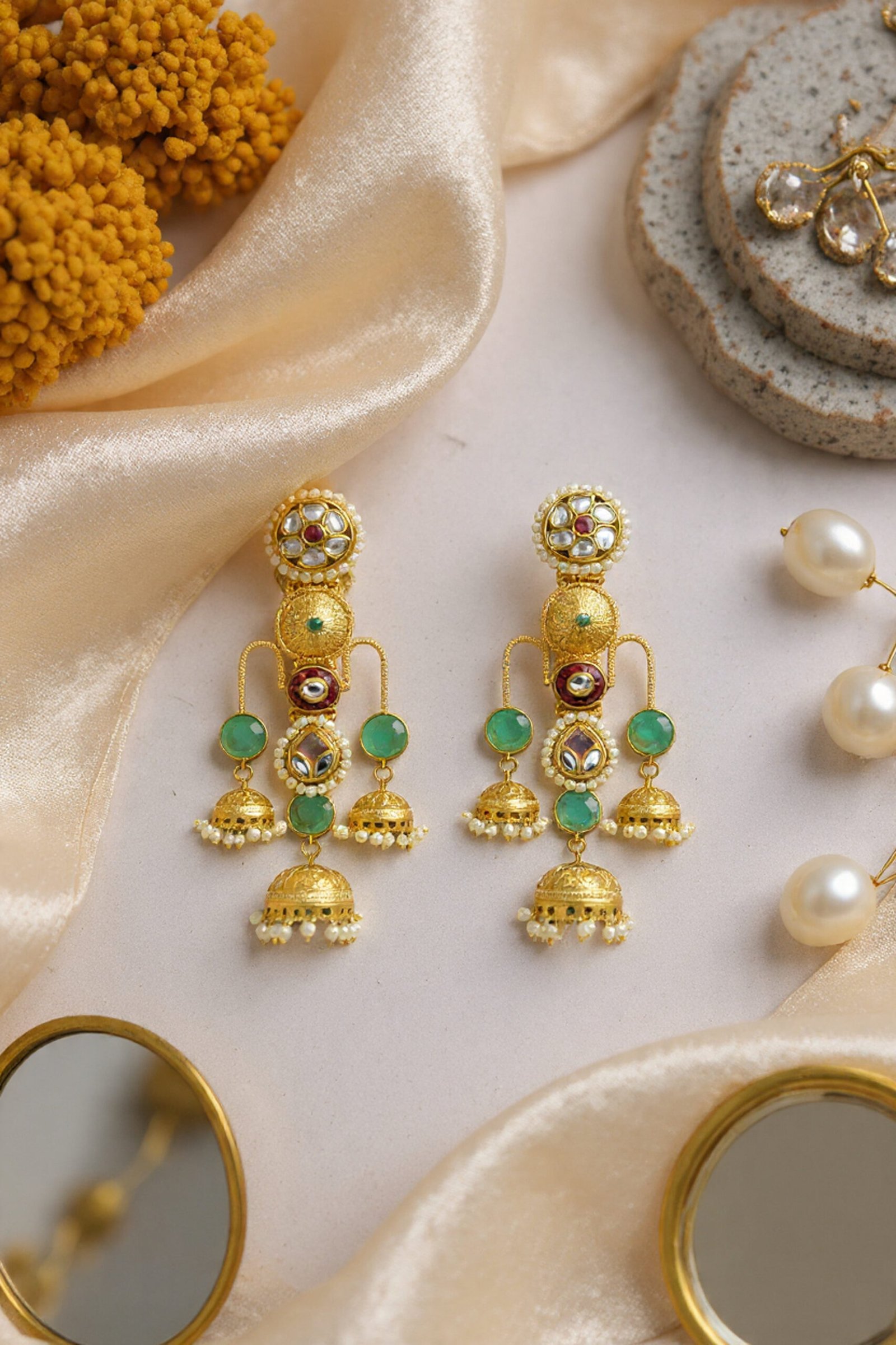 Beautiful Handmade Long Gold Plated Kashmiri Earring Embellished with Ghungroo - Image 4