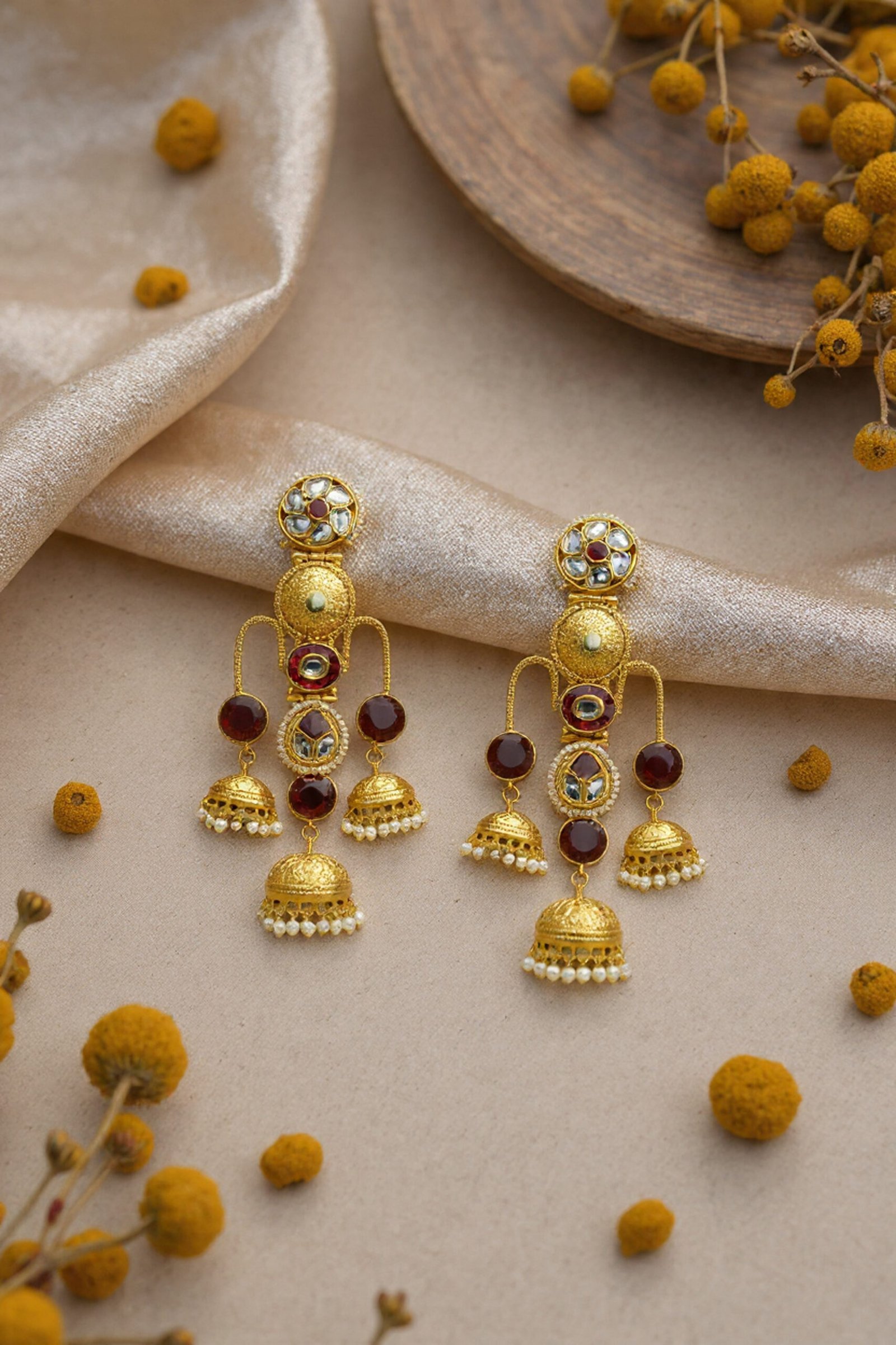 Beautiful Handmade Long Gold Plated Kashmiri Earring Embellished with Ghungroo - Image 3