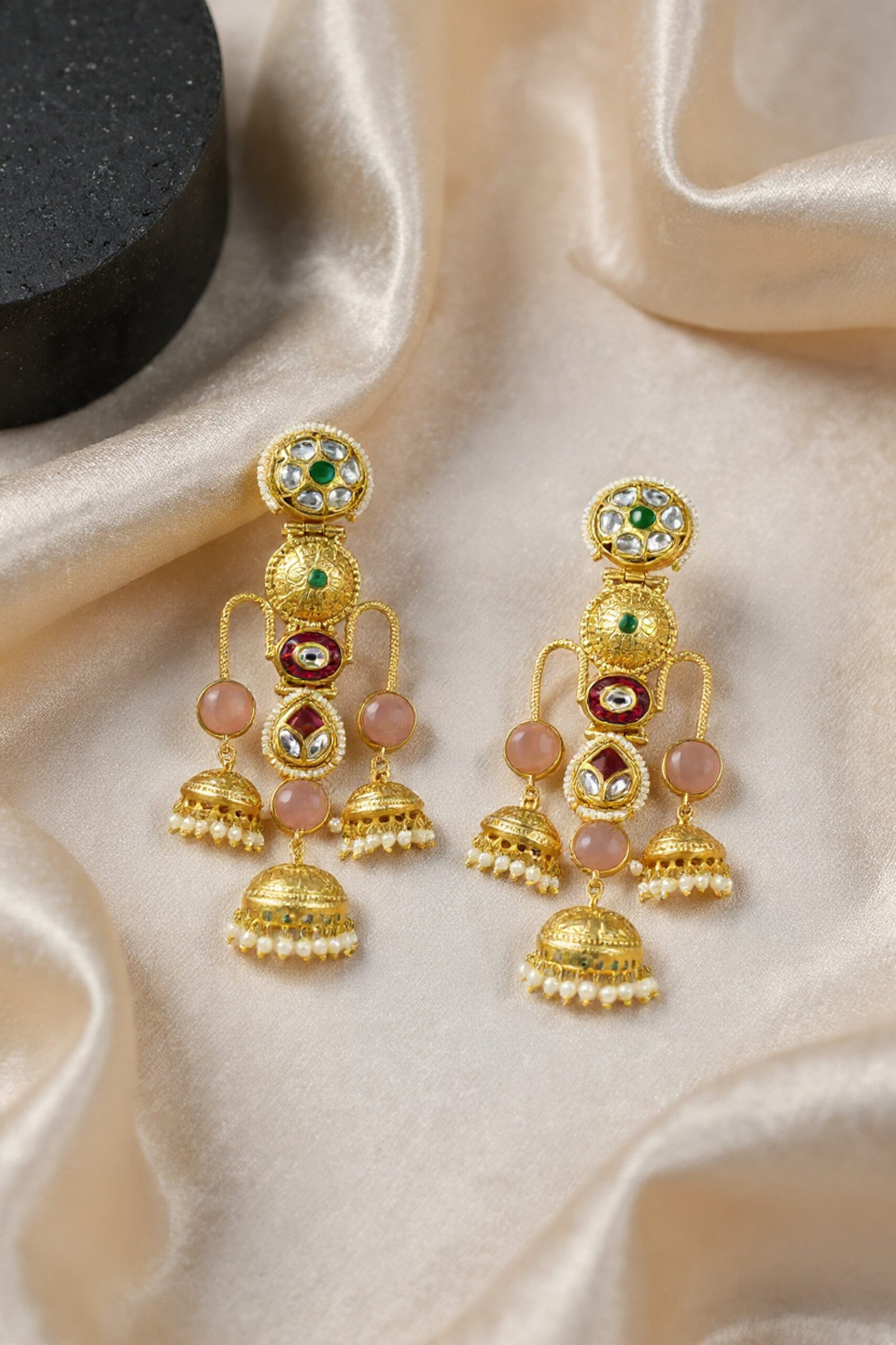 Beautiful Handmade Long Gold Plated Kashmiri Earring Embellished with Ghungroo - Image 3