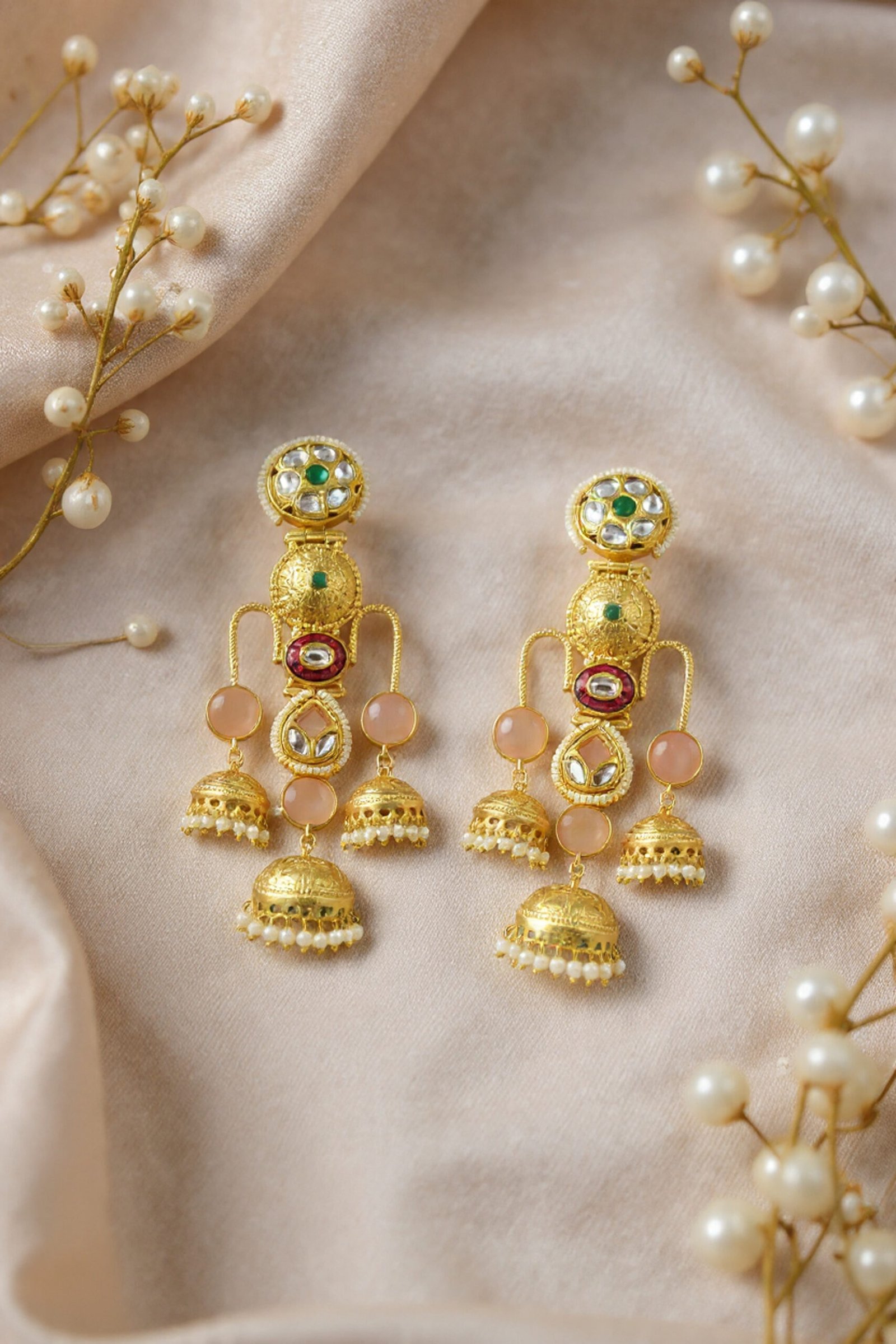 Beautiful Handmade Long Gold Plated Kashmiri Earring Embellished with Ghungroo - Image 4