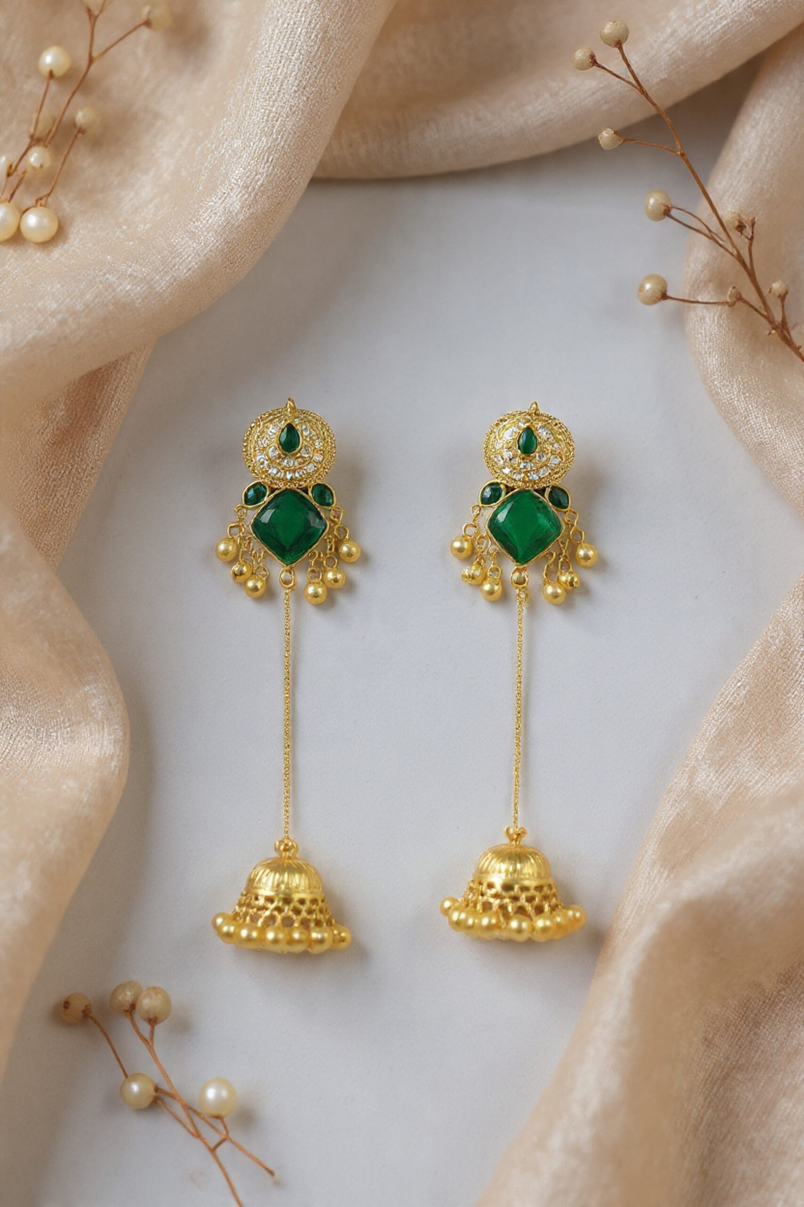 Beautiful Handmade Long Gold Plated Kashmiri Earring Embellished with Ghungroo - Image 3