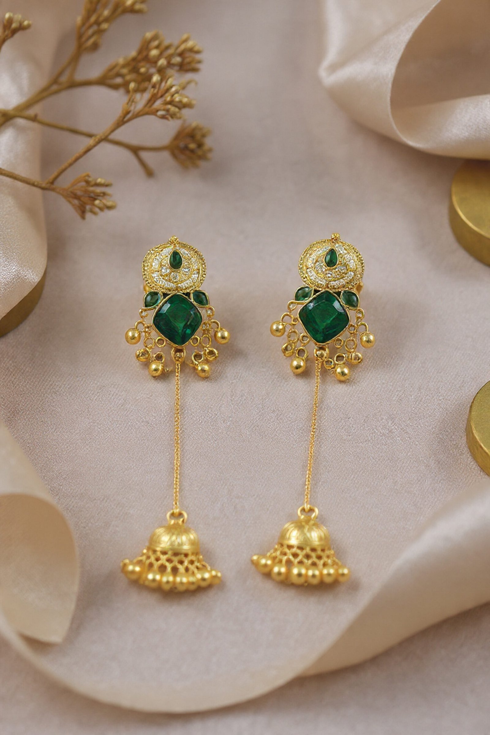Beautiful Handmade Long Gold Plated Kashmiri Earring Embellished with Ghungroo - Image 4