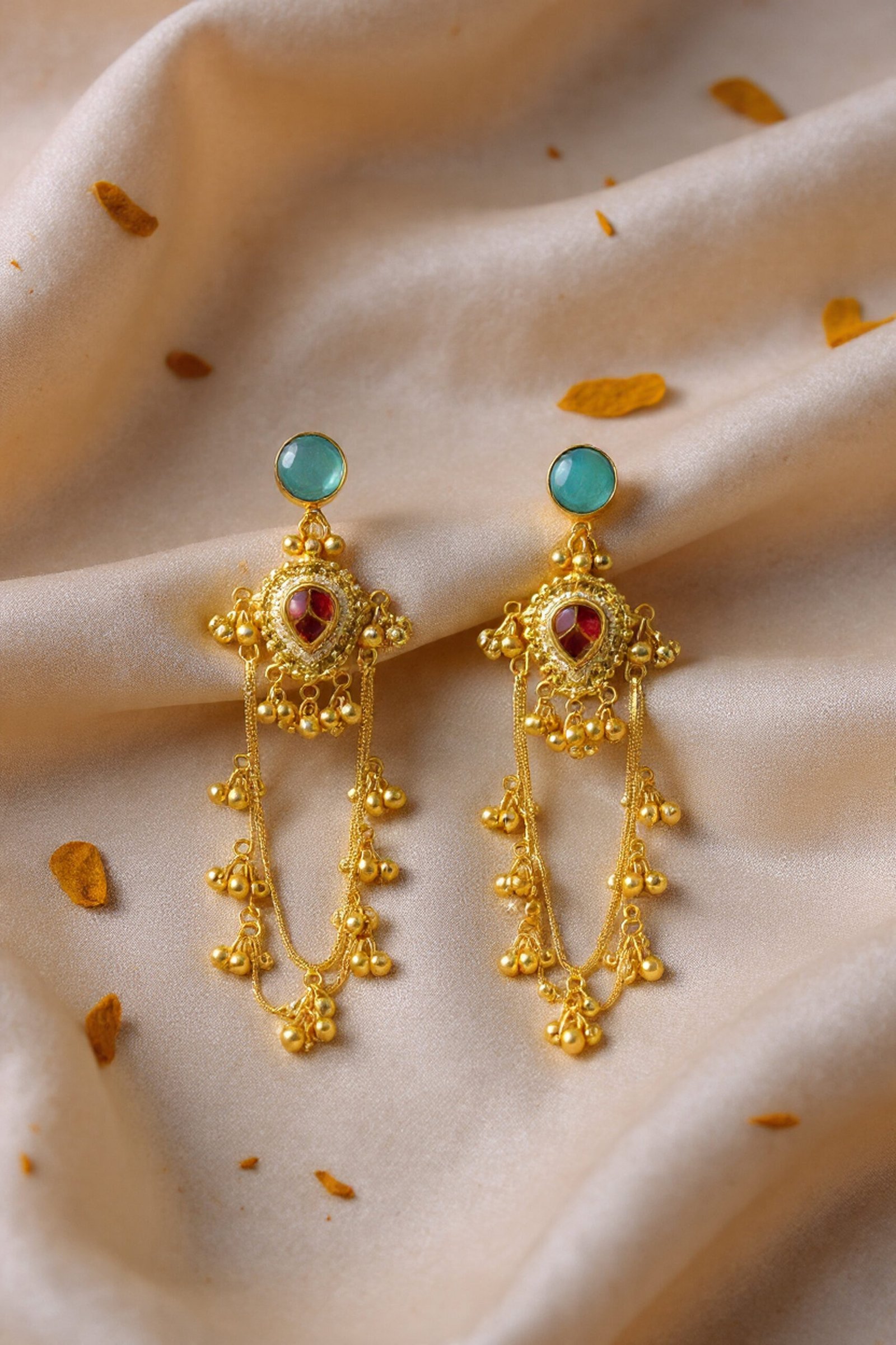 Beautiful Handmade Long Gold Plated Kashmiri Earring Embellished with Ghungroo - Image 3