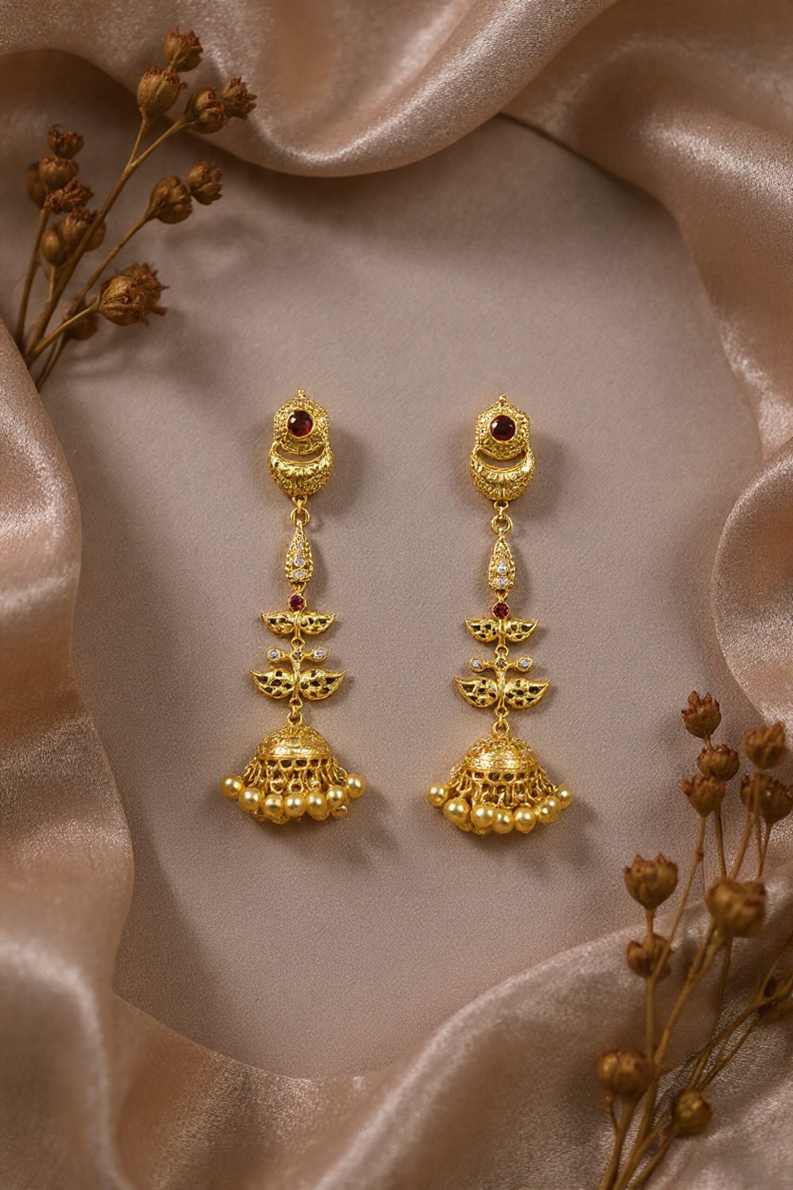 Beautiful Handmade Long Gold Plated Kashmiri Earring Embellished with Ghungroo - Image 7
