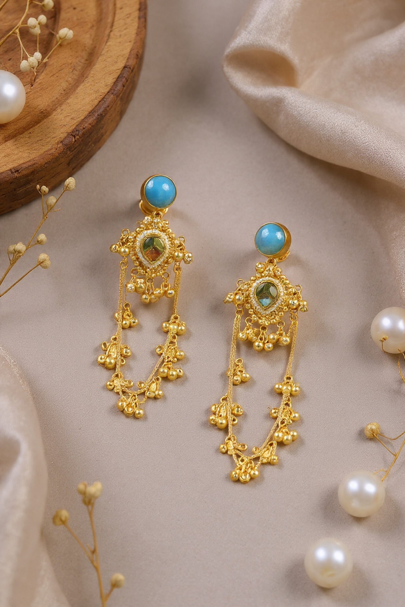Beautiful Handmade Long Gold Plated Kashmiri Earring Embellished with Ghungroo - Image 3