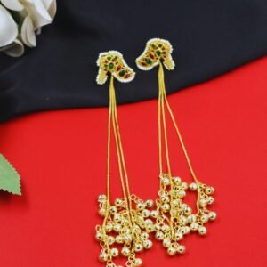 Beautiful Handmade Long Gold Plated Kashmiri Earring Embellished with Ghungroo
