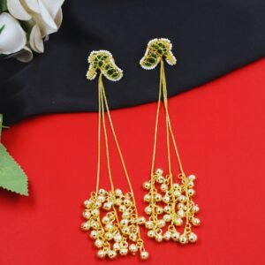 Beautiful Handmade Long Gold Plated Kashmiri Earring Embellished with Ghungroo