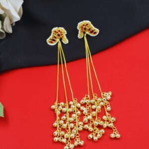 Beautiful Handmade Long Gold Plated Kashmiri Earring Embellished with Ghungroo