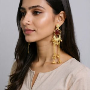 Beautiful Handmade Long Gold Plated Kashmiri Earring Embellished with Ghungroo