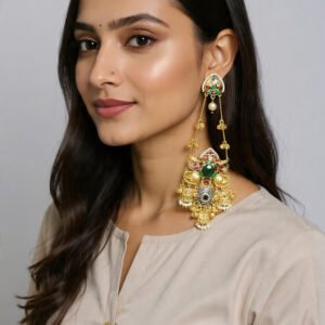 Beautiful Handmade Long Gold Plated Kashmiri Earring Embellished with Ghungroo
