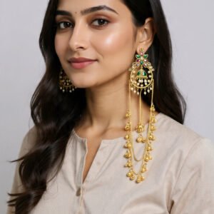 Beautiful Handmade Long Gold Plated Kashmiri Earring Embellished with Ghungroo