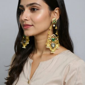 Beautiful Handmade Long Gold Plated Kashmiri Earring Embellished with Ghungroo