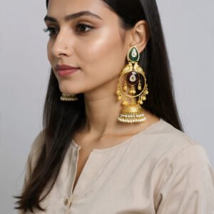 Beautiful Handmade Long Gold Plated Kashmiri Earring Embellished with Ghungroo