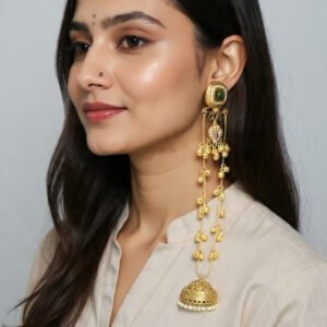 Beautiful Handmade Long Gold Plated Kashmiri Earring Embellished with Ghungroo