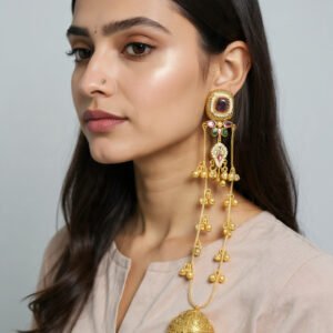 Beautiful Handmade Long Gold Plated Kashmiri Earring Embellished with Ghungroo