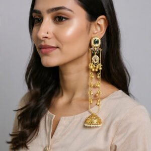 Beautiful Handmade Long Gold Plated Kashmiri Earring Embellished with Ghungroo