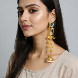 Beautiful Handmade Long Gold Plated Kashmiri Earring Embellished with Ghungroo