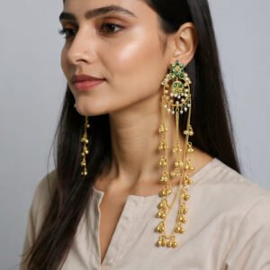 Beautiful Handmade Long Gold Plated Kashmiri Earring Embellished with Ghungroo
