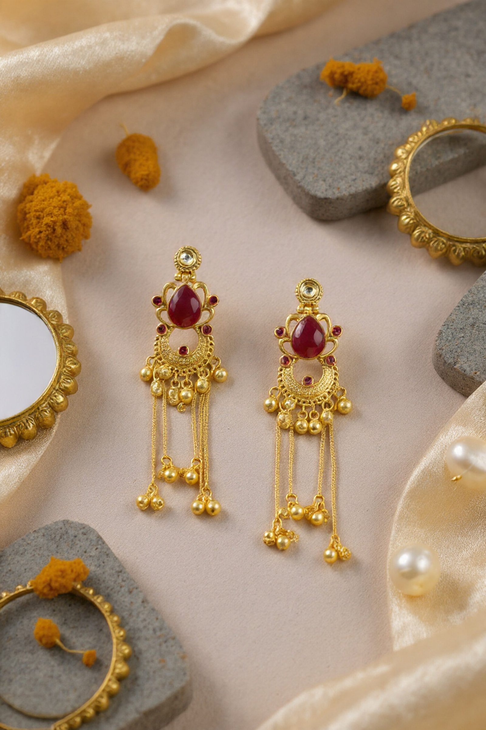 Beautiful Handmade Long Gold Plated Kashmiri Earring Embellished with Ghungroo - Image 4