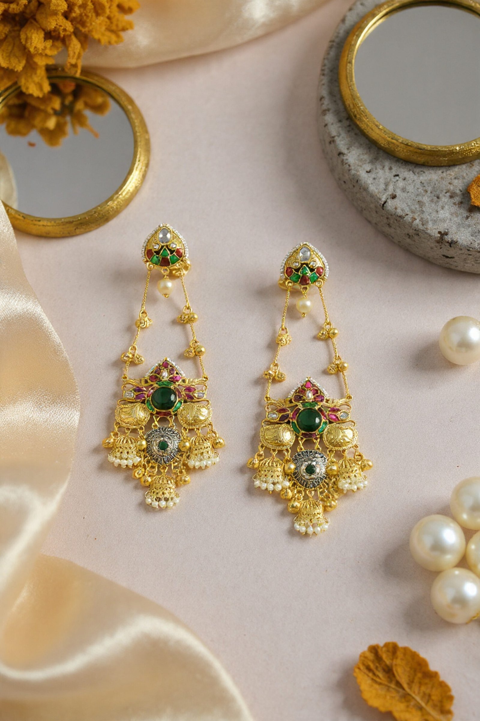Beautiful Handmade Long Gold Plated Kashmiri Earring Embellished with Ghungroo - Image 4