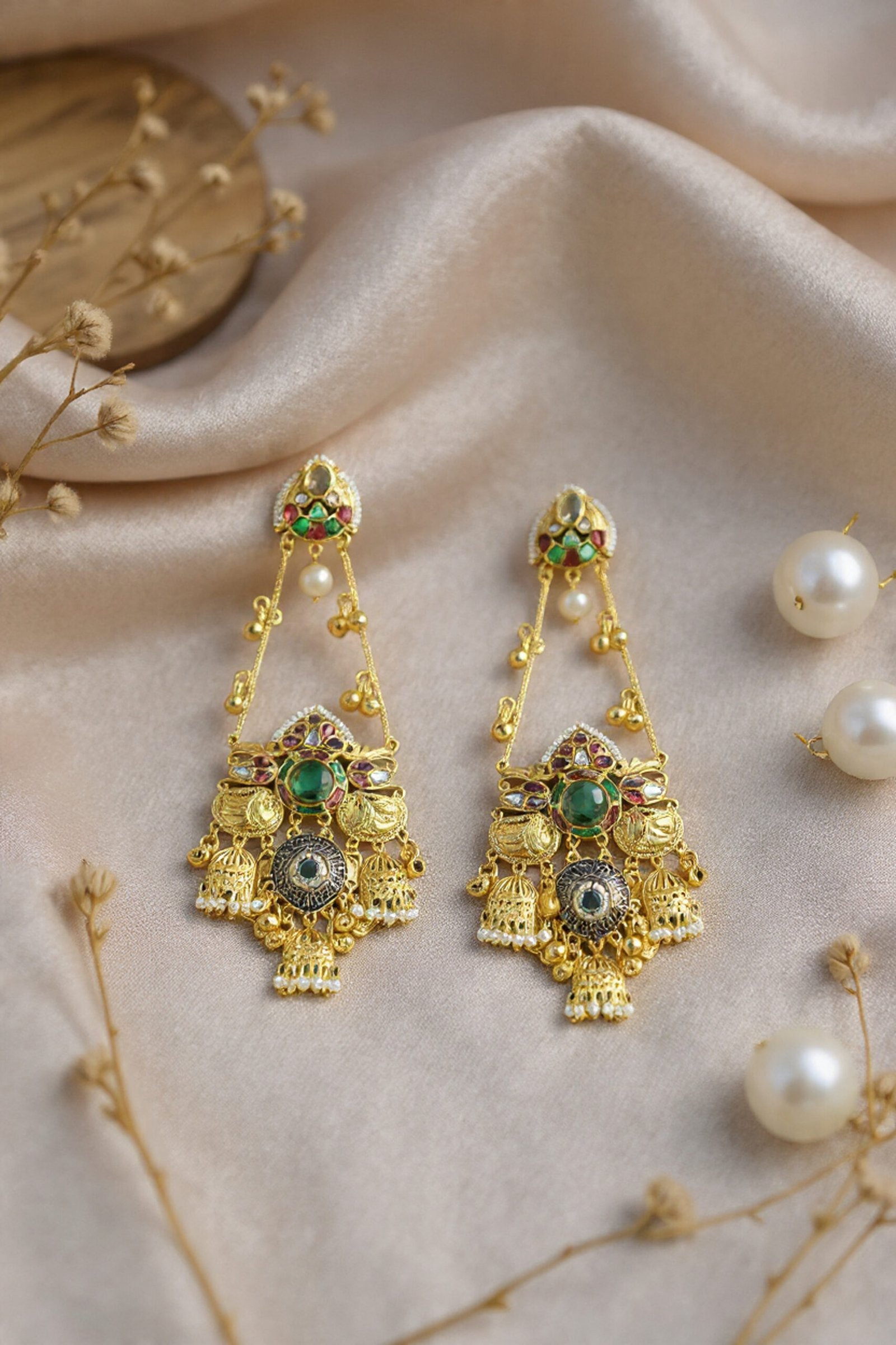 Beautiful Handmade Long Gold Plated Kashmiri Earring Embellished with Ghungroo - Image 3