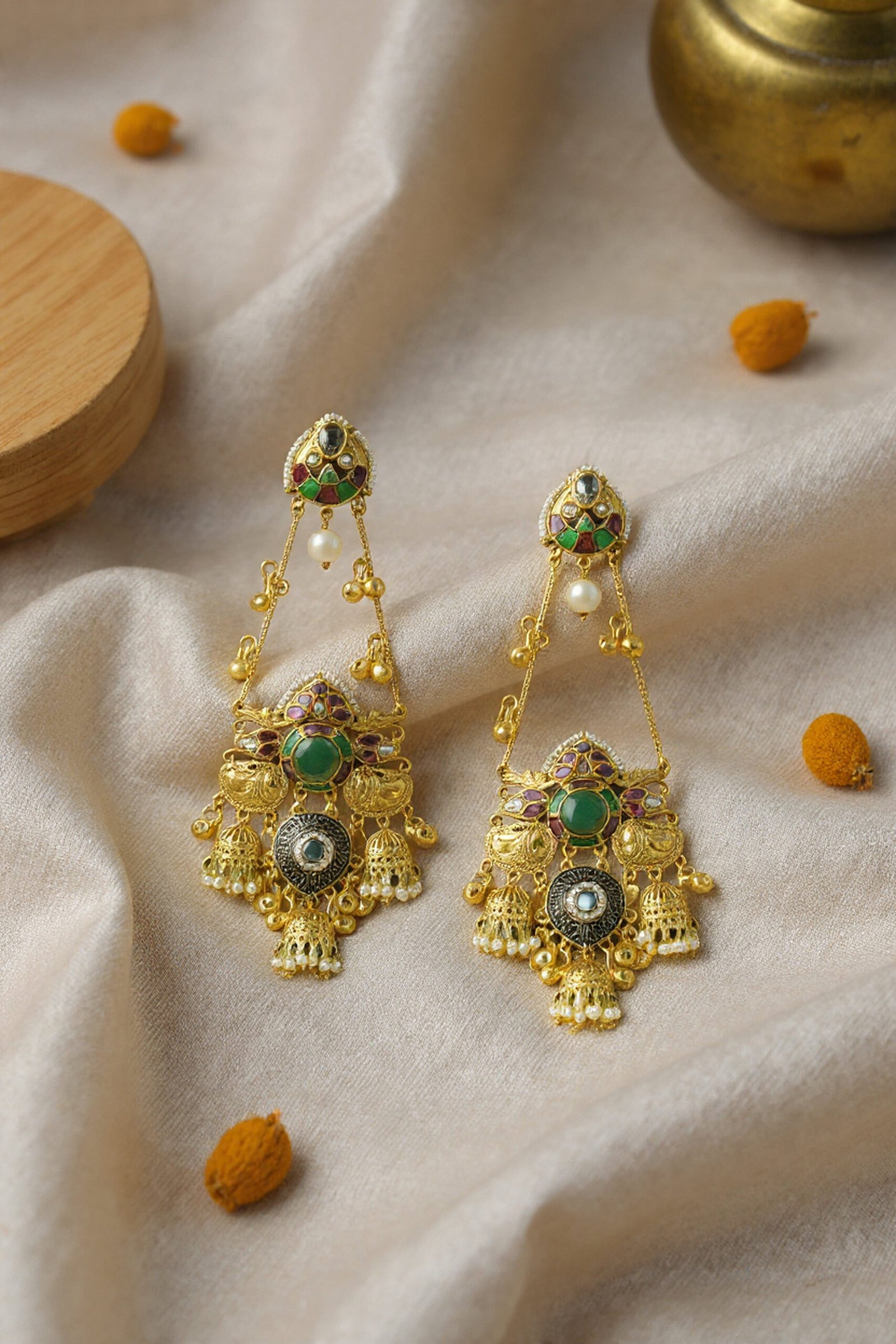 Beautiful Handmade Long Gold Plated Kashmiri Earring Embellished with Ghungroo - Image 4