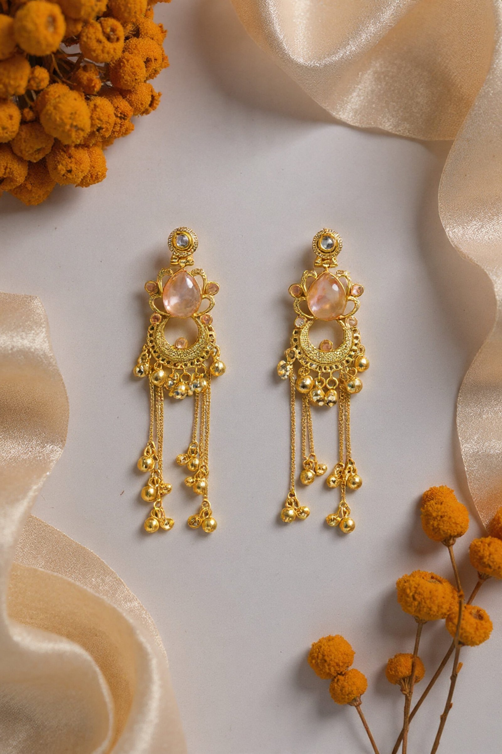 Beautiful Handmade Long Gold Plated Kashmiri Earring Embellished with Ghungroo - Image 4
